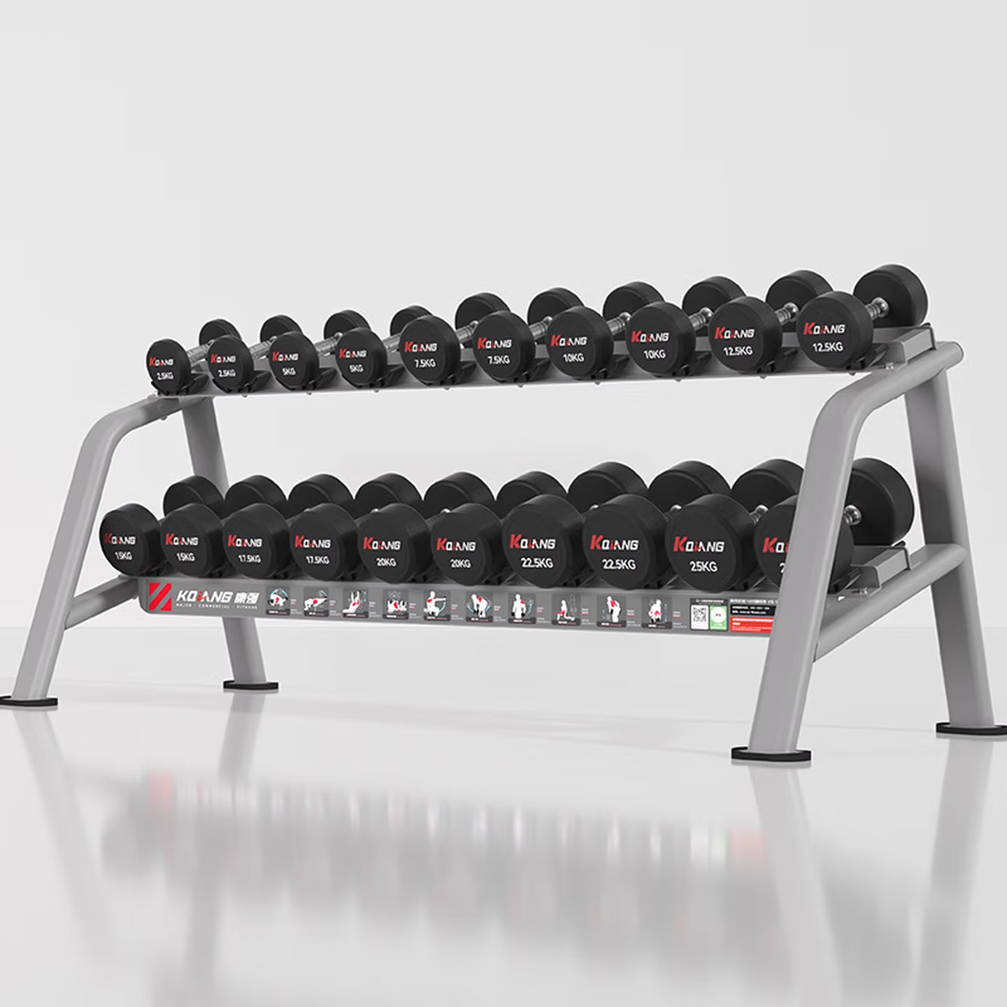 康强商用室内PEV哑铃YLP-10-275双层高端豪华哑铃架275公斤一套10付